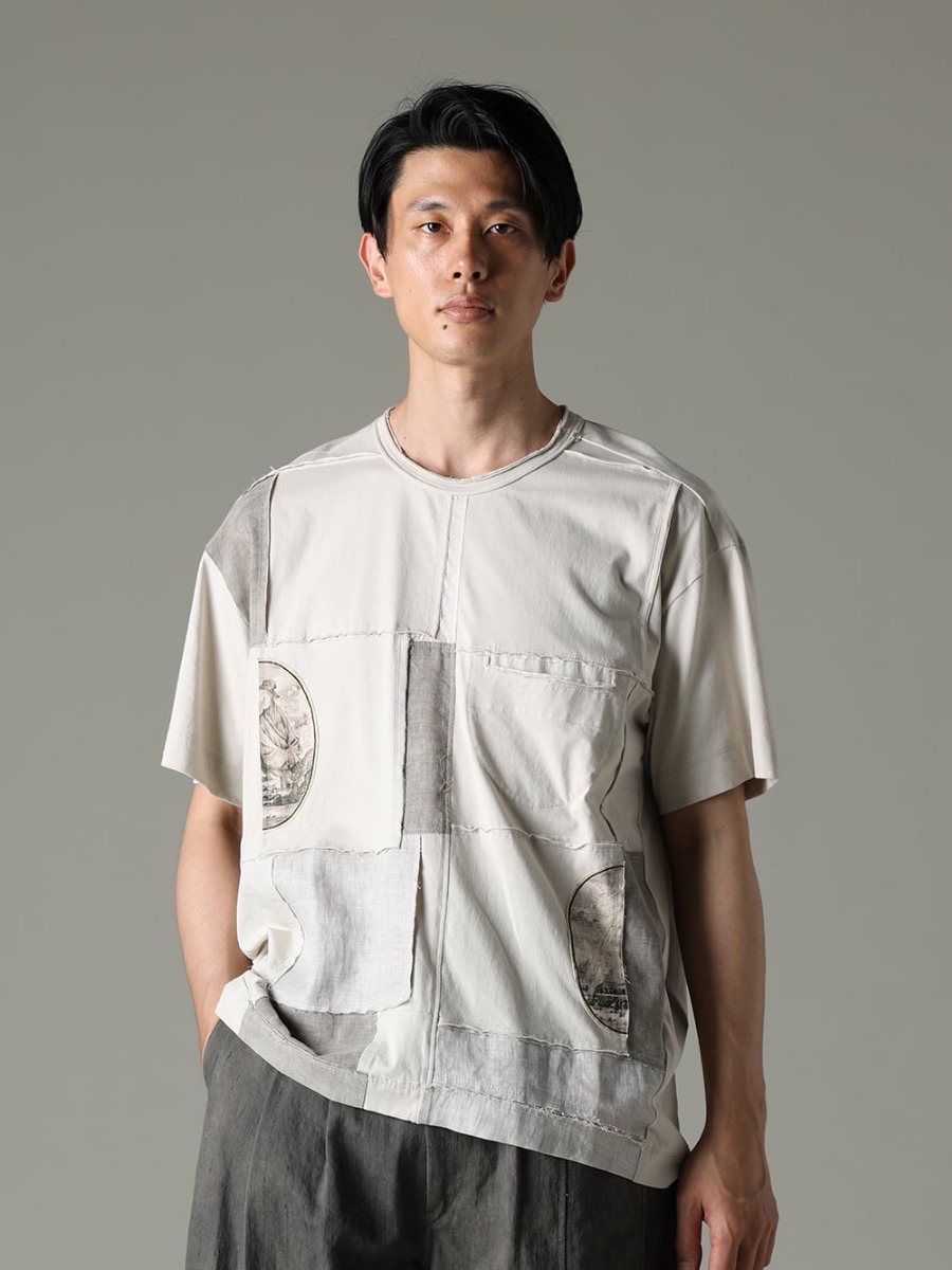 ZIGGY CHEN(ジギーチェン) 23SS Tシャツ1枚に4つのファブリックを採用  - 0M2310210 コントラスト パッチワークTシャツ 2-001