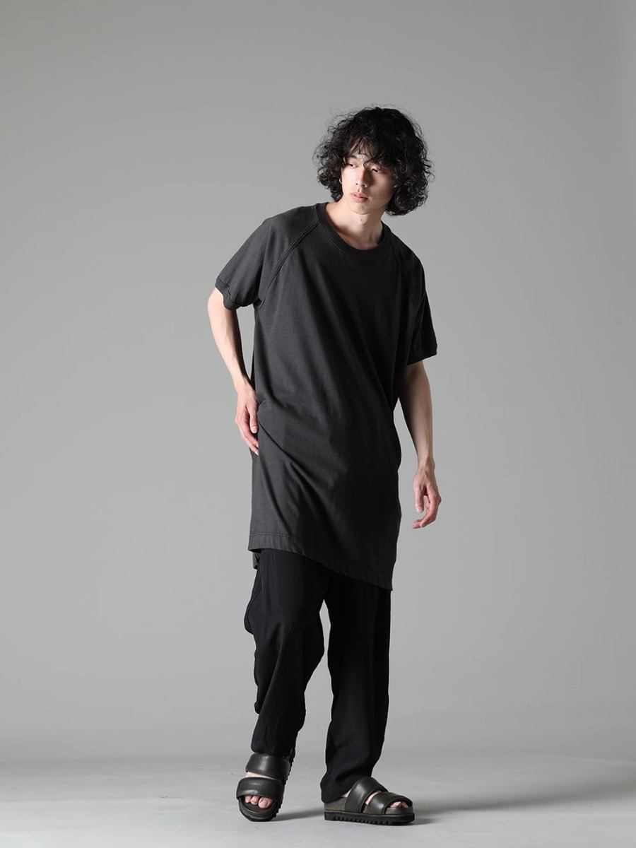 O PROJECT 23SS A long-length shirt that can be worn in a wide variety of ways.  - O15TS3-BLACK LONG TEE Cotton Hemp Jersey BLACK - UM3507-Black Pajama Pants - BRK03 Rubber Sole Sandal - Calf Full Grain - BRK03 - BRK03 2-001