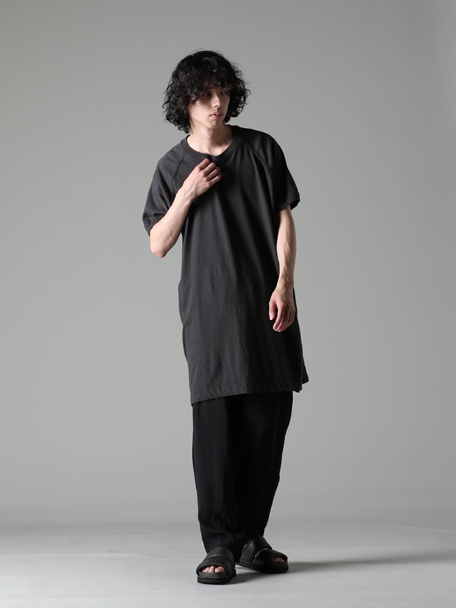 O PROJECT 23SS A long-length shirt that can be worn in a wide variety of ways.  - O15TS3-BLACK LONG TEE Cotton Hemp Jersey BLACK - UM3507-Black Pajama Pants - BRK03 Rubber Sole Sandal - Calf Full Grain - BRK03 - BRK03 2-002