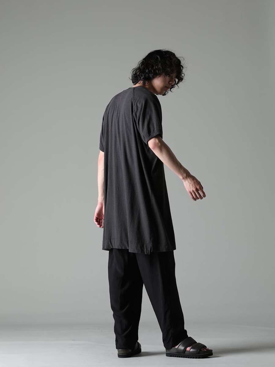 O PROJECT 23SS A long-length shirt that can be worn in a wide variety of ways.  - O15TS3-BLACK LONG TEE Cotton Hemp Jersey BLACK - UM3507-Black Pajama Pants - BRK03 Rubber Sole Sandal - Calf Full Grain - BRK03 - BRK03 2-004