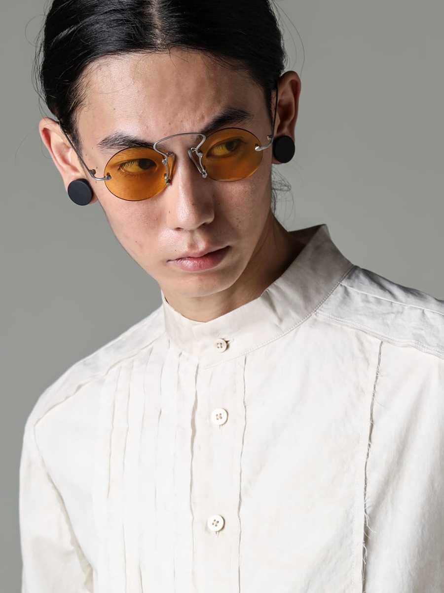 ZIGGY CHEN 23SS (Spring/Summer) Unity of styling made with eyewear lens color - 0M2310709-Mandarin color hybrid dress shirt - RG00UW9-Silver-Mustard-Yellow-RG00UW9 / Vintage silver x mustard yellow 2-004