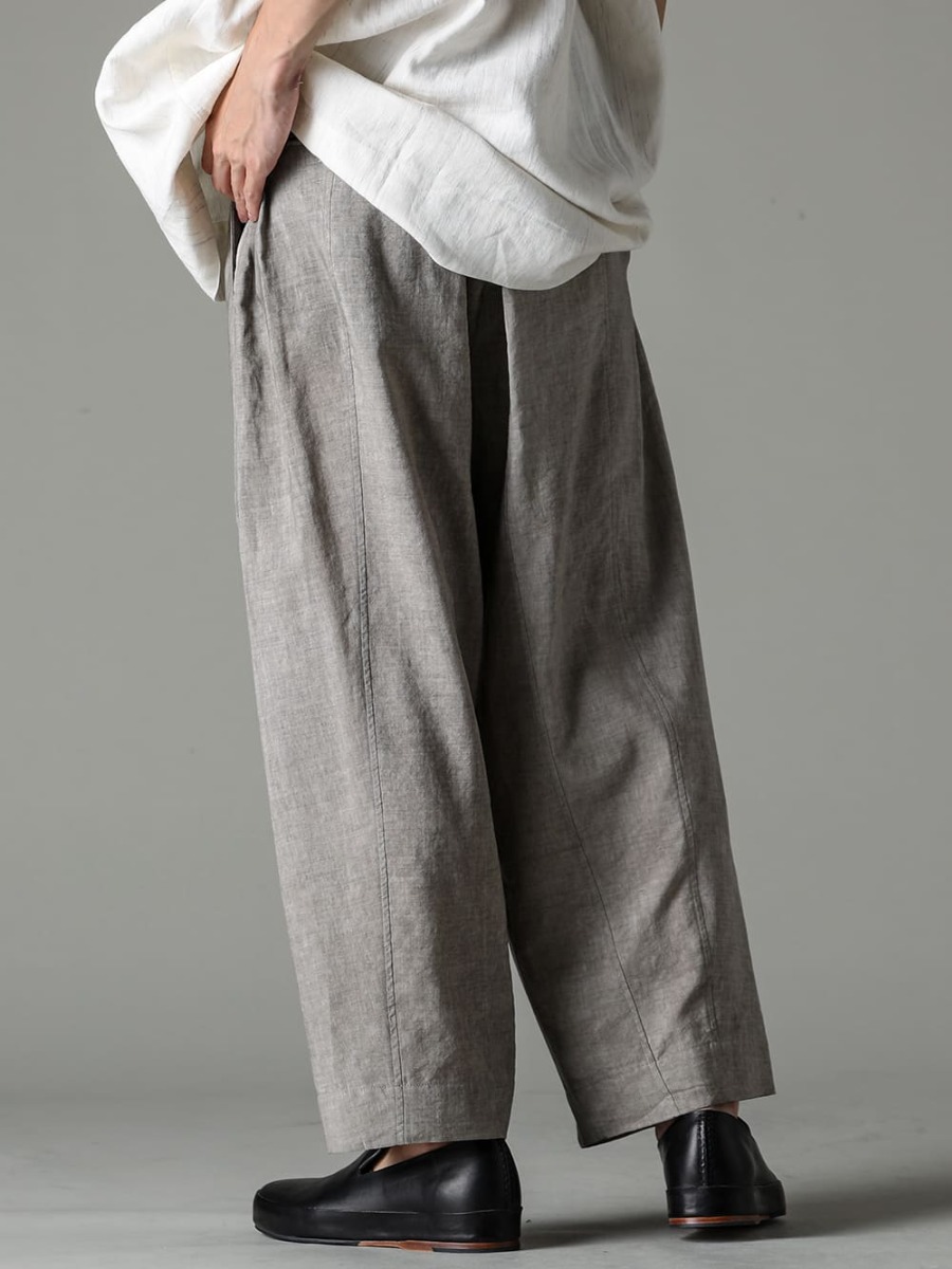 ZIGGY CHEN 23SS 2-tuck pants in airy Panama fabric - 0M2310528-Pleated Tapered Trousers 3-002