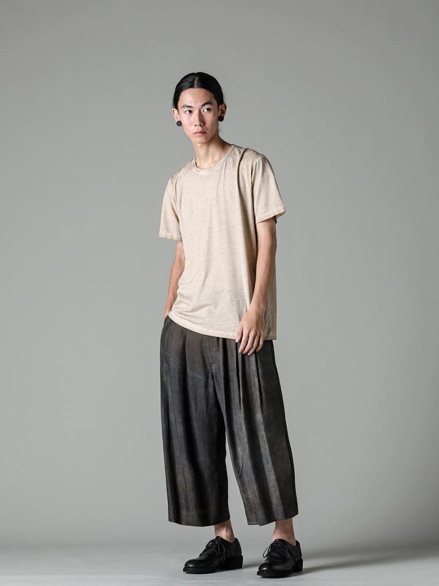 UMA WANG 23SS Styling - For an authentic summer style, create an atmospheric style with items that use special dyeing techniques. - UM1552-JOSEPH TOP Tan - 0M2310513-Pleated Wide Leg Trousers - 792Z-Classic Derby Shoes Double Sole - Horse Full Grain Leather 1-001