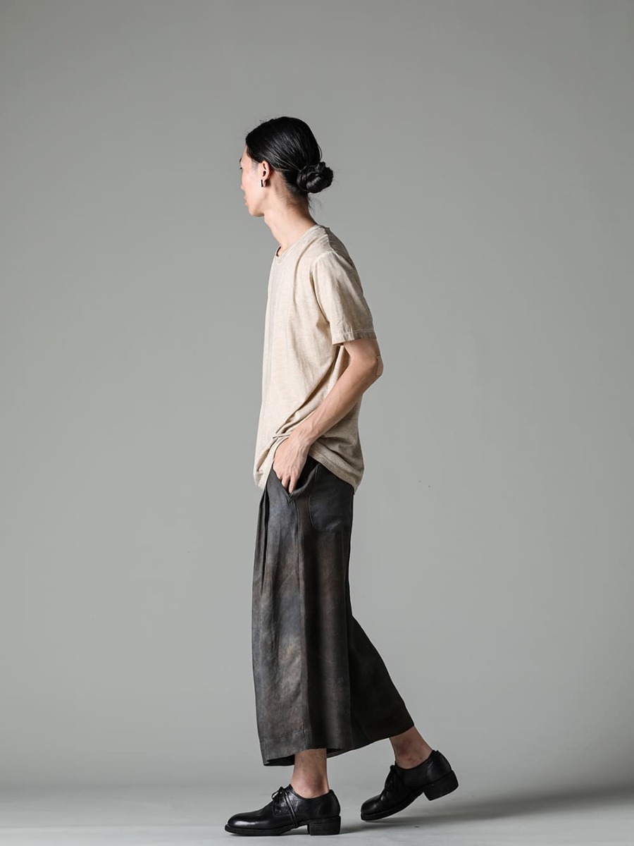 UMA WANG 23SS Styling For an authentic summer style, create an atmospheric style with items that use special dyeing techniques. - UM1552-JOSEPH TOP Tan - 0M2310513-Pleated Wide Leg Trousers - 792Z-Classic Derby Shoes Double Sole - Horse Full Grain Leather 1-002