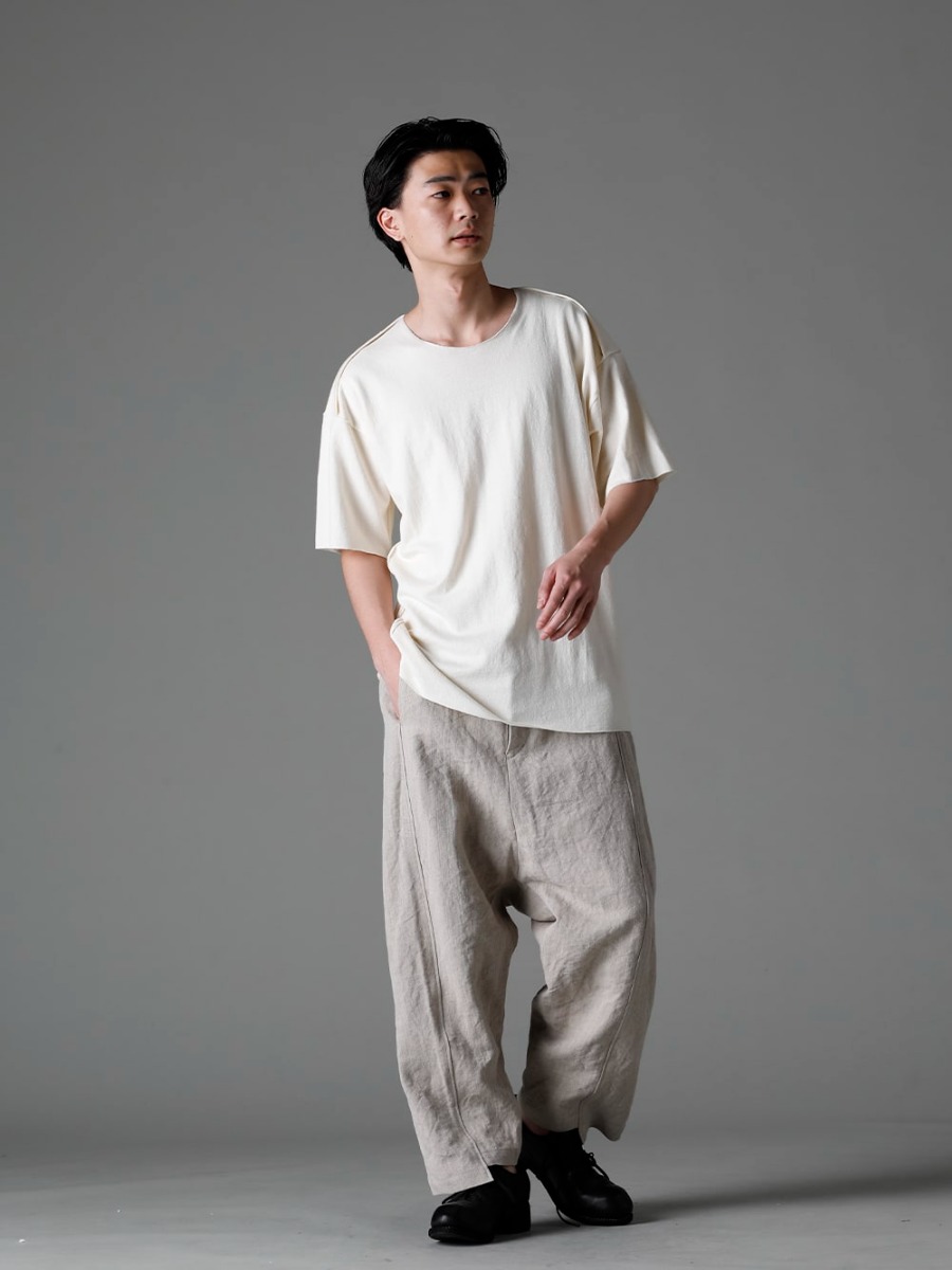 individual sentiments(インディビジュアル センチメンツ) 23SS(春夏) 組み合わせの自由度が高い - CT56S-MJ28 リネンコットンウォッシュジャージーワンピースパターン S/STシャツ PA68L-LI20ヘビーキャンバスリネンクロップドパンツ PL10L-BLKT オーソピーディック ダービーシューズ ホース フルグレイン レザー - PL10L  3-001