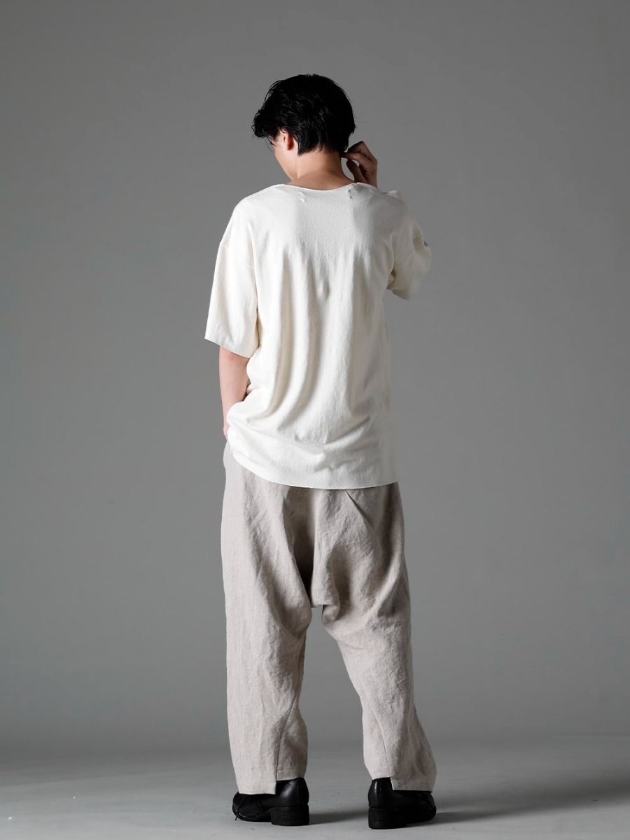 individual sentiments(インディビジュアル センチメンツ) 23SS(春夏) 組み合わせの自由度が高い - CT56S-MJ28 リネンコットンウォッシュジャージーワンピースパターン S/STシャツ PA68L-LI20ヘビーキャンバスリネンクロップドパンツ PL10L-BLKT オーソピーディック ダービーシューズ ホース フルグレイン レザー - PL10L  3-003