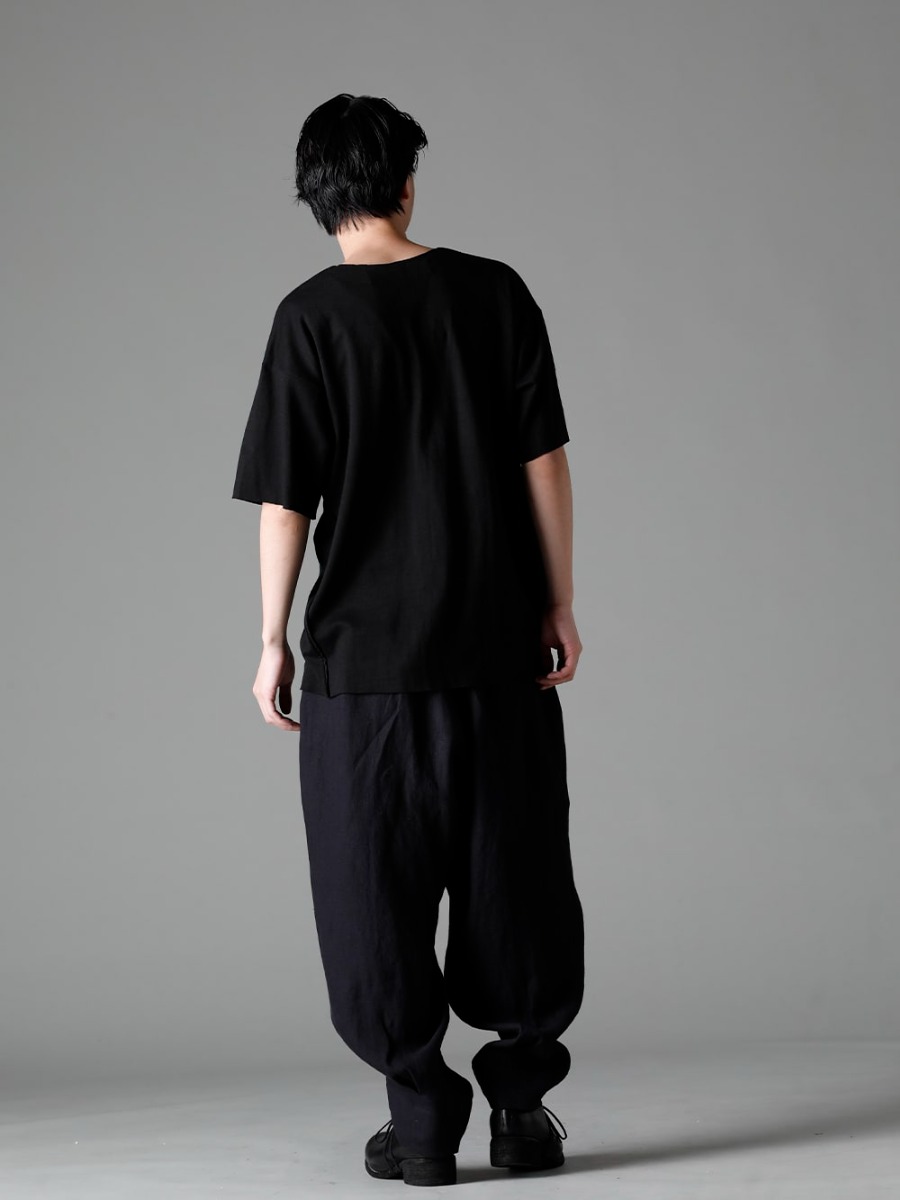 individual sentiments(インディビジュアル センチメンツ) 23SS(春夏) 組み合わせの自由度が高い - CT56S-MJ28-Black-23SS リネンコットンウォッシュジャージーワンピースパターン S/STシャツ ブラック PA85-LI13-Black リネンヘリンボーンハイウエストワイドパンツ ブラック PL10L-BLKT オーソピーディック ダービーシューズ ホース フルグレイン レザー - PL10L 3-006