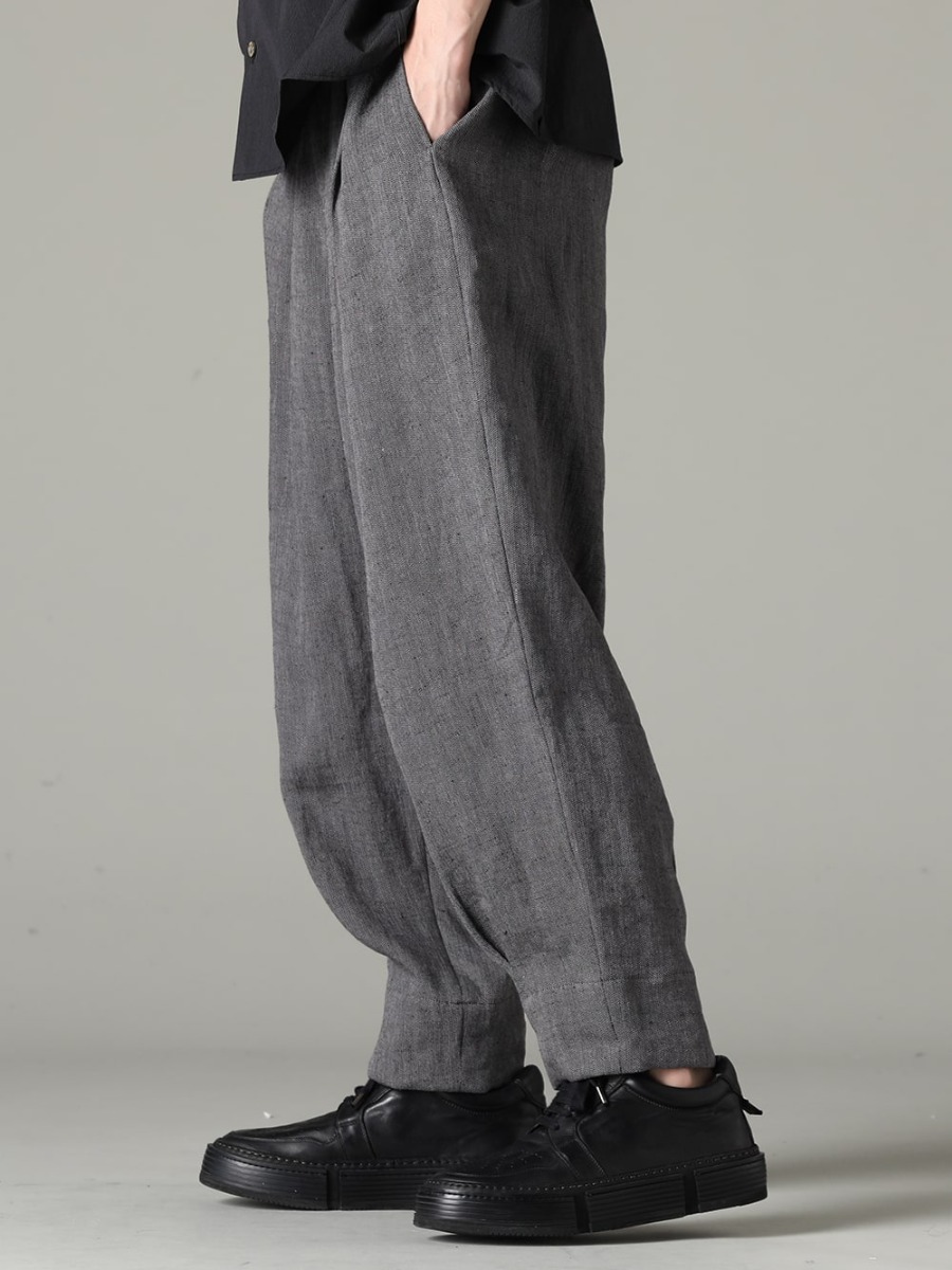 individual sentiments 23SS Beautiful Silhouette from Fabric - PA85-LI13-Gray-Black Linen Herringbone High Waist Wide Pants Gray Black - Handsewn-Classic-Lo Handsewn Classic Lo 3-002