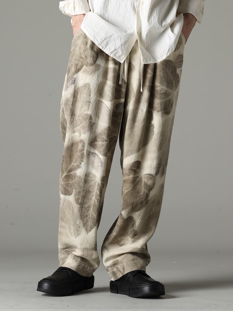 NOUSAN 23SS Beautiful Wide Pants with Natural Materials and Botanical Dyeing - villa-A-23SS-Leaf Print villa：Wide Easy Pants (Leaf Print) - FEIT-Hand-Sewn-Low FEIT FEIT Hand Sewn Low 3-001