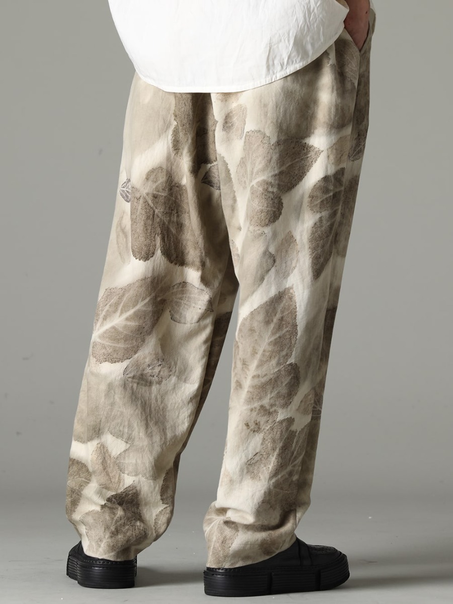 NOUSAN 23SS Beautiful Wide Pants with Natural Materials and Botanical Dyeing - villa-A-23SS-Leaf Print villa：Wide Easy Pants (Leaf Print) - FEIT-Hand-Sewn-Low FEIT FEIT Hand Sewn Low 3-003