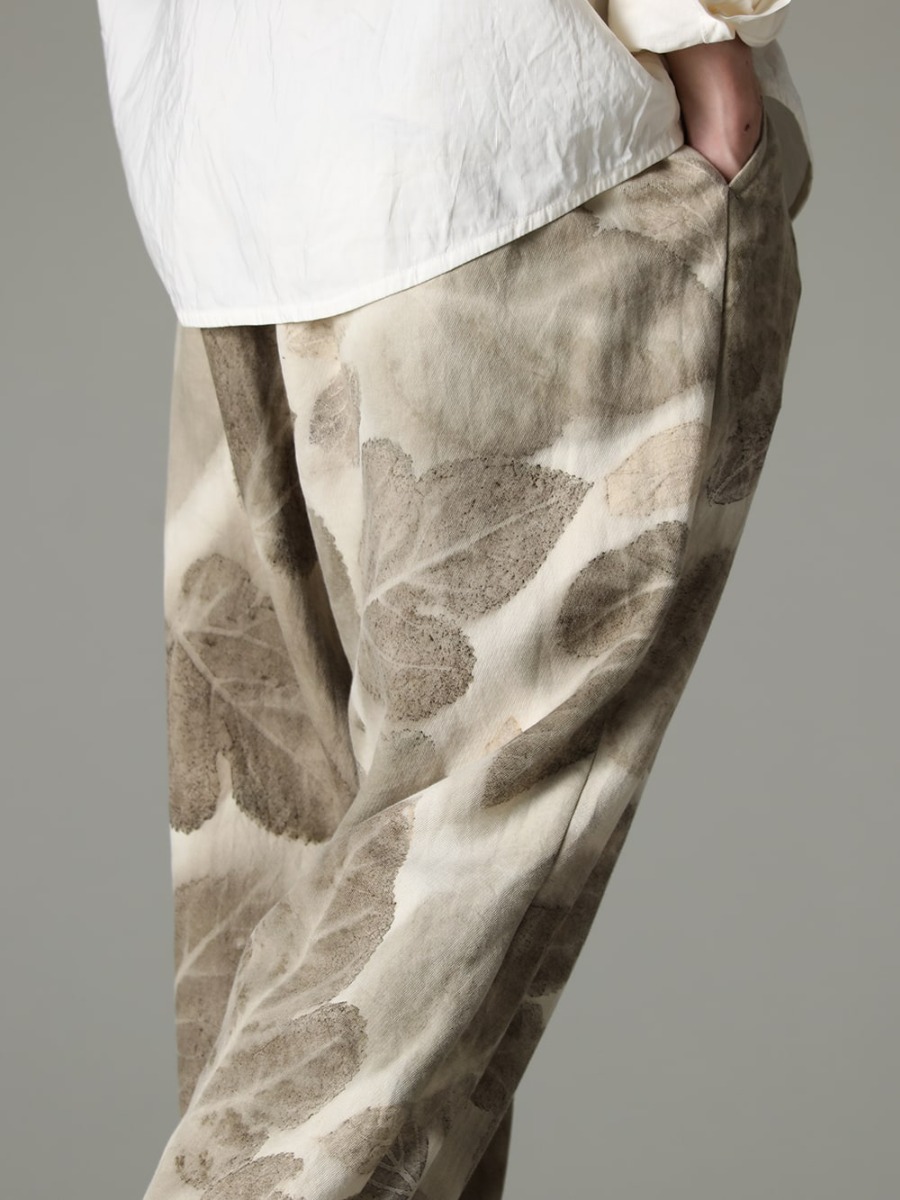 NOUSAN 23SS Beautiful Wide Pants with Natural Materials and Botanical Dyeing - villa-A-23SS-Leaf Print villa：Wide Easy Pants (Leaf Print) 3-004