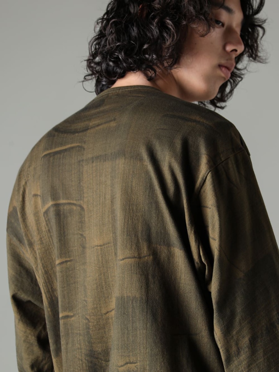 Yohji Yamamoto-ヨウジヤマモト 23-24AW(秋冬) スリットデザインを活かしたアレンジもオススメ！  - HJ-T27-072-Khaki-スリットディテール ロングスリーブTシャツ カーキ - MJ-P16-134-パネルサスペンダーパンツ - Handsewn-Classic-Lo-ハンドソーン クラシック ロー 2-006