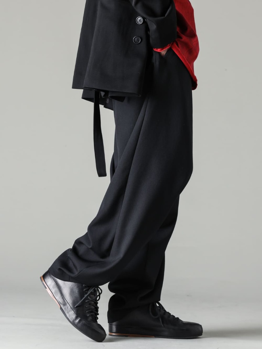 Yohji Yamamoto-Yohji Yamamoto 23-24AW A clean lower body that keeps the jacket alive! - MJ-P16-134-Panel Suspender Pants - Handsewn-Classic-Lo-Handsewn Classic Lo 3-002