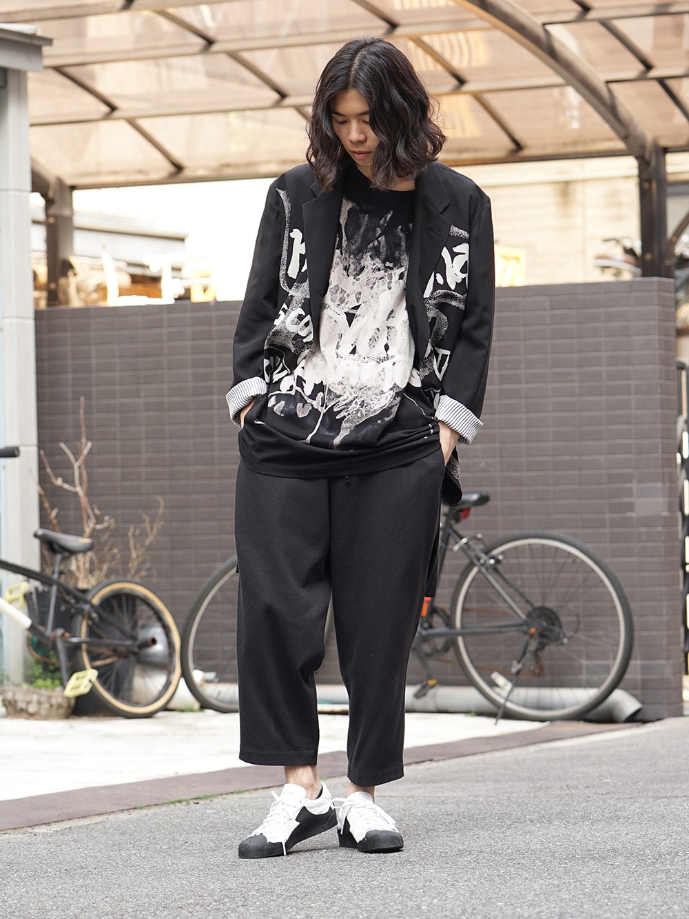 Yohji Yamamoto Discharge Print Jacket and T shirt Style front