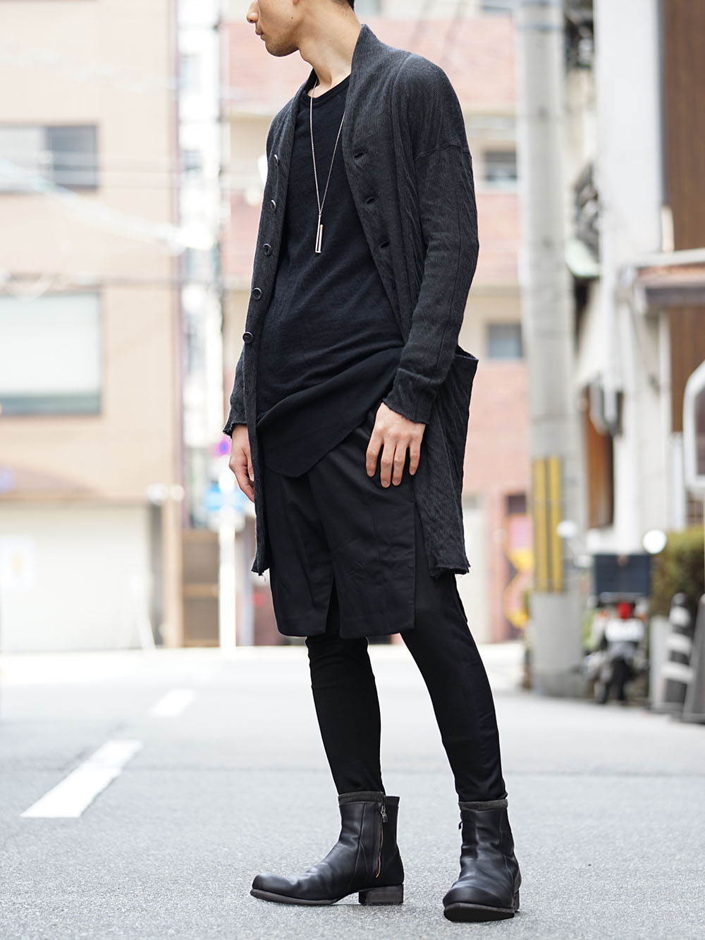 The Viridi-anne Knit Long Cardigan X DEVOA Layered Pants 02