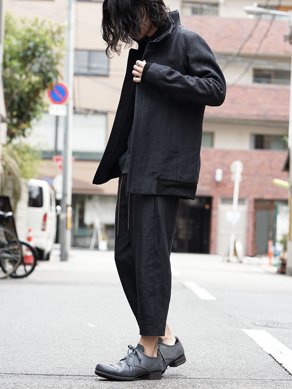 DEVOA Coat Stripe Bio-processing and Cropped Pants Stripe 02