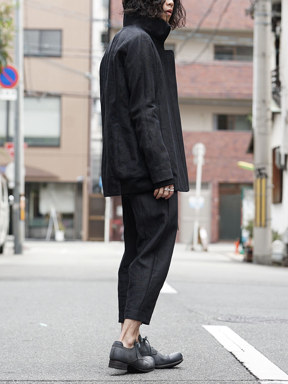 DEVOA Coat Stripe Bio-processing and Cropped Pants Stripe 03