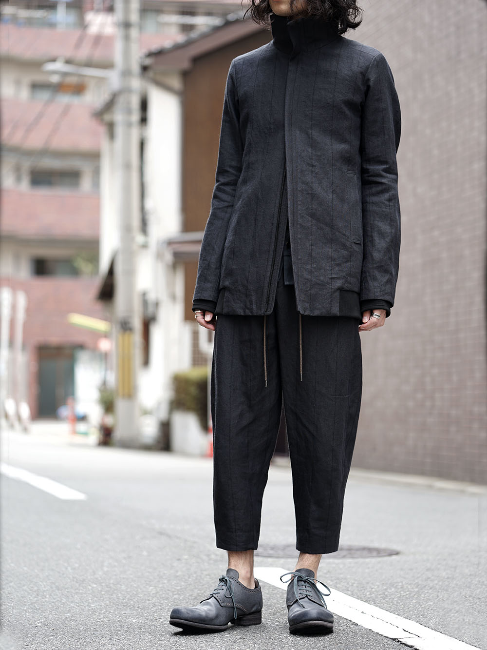 DEVOA Coat Stripe Bio-processing and Cropped Pants Stripe 12